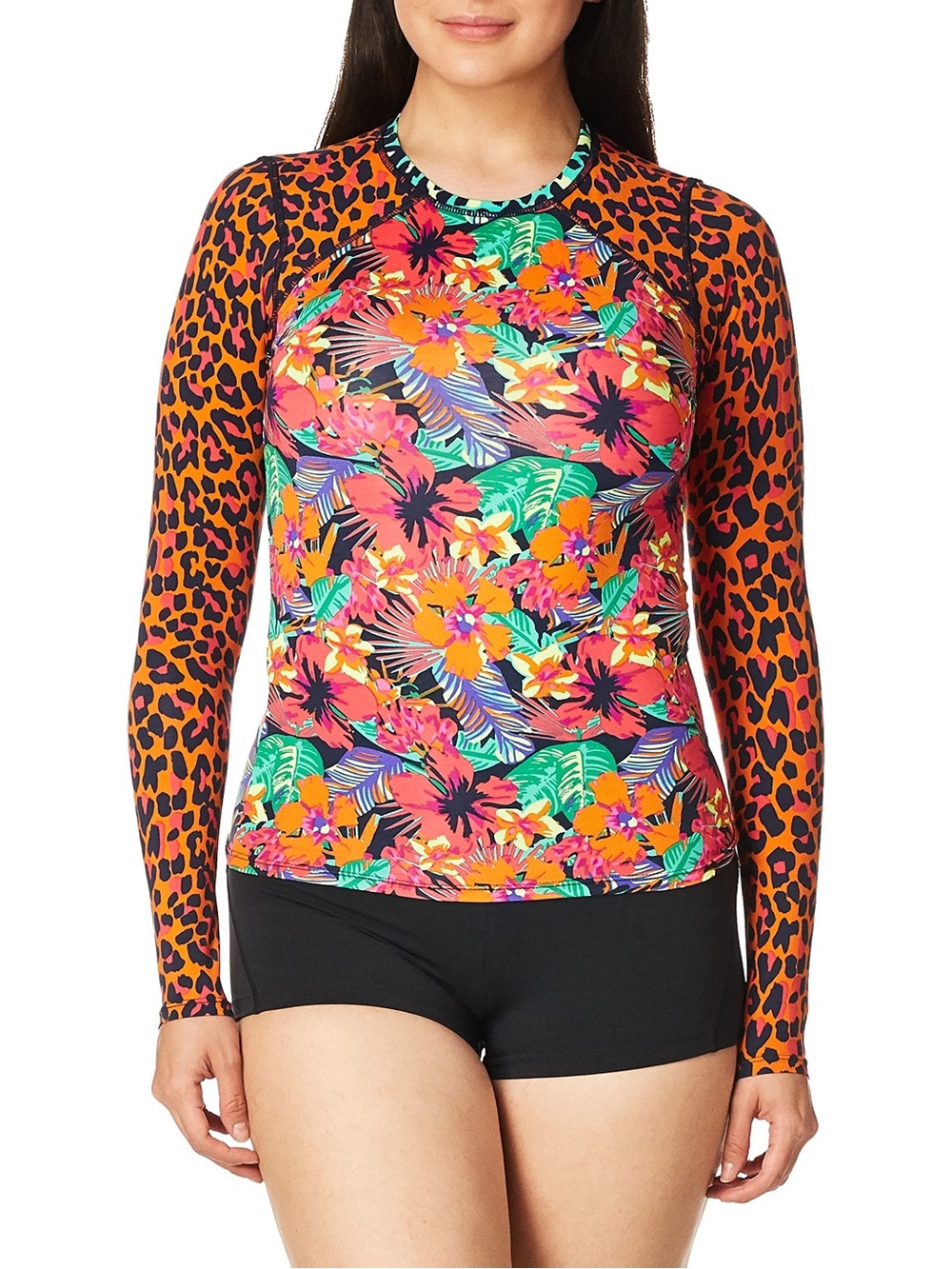 Maaji Women’s Surreal Wilderness Rash Guard Leopard Print Floral